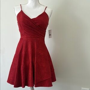 Red Ruched Peplum Mini Dress with Spaghetti Straps